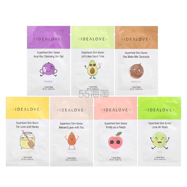 好物试用！Idealove, Superfood 肌肤救星美容面膜，多样，7 片，每片 0.68 液量盎司（20 毫升）