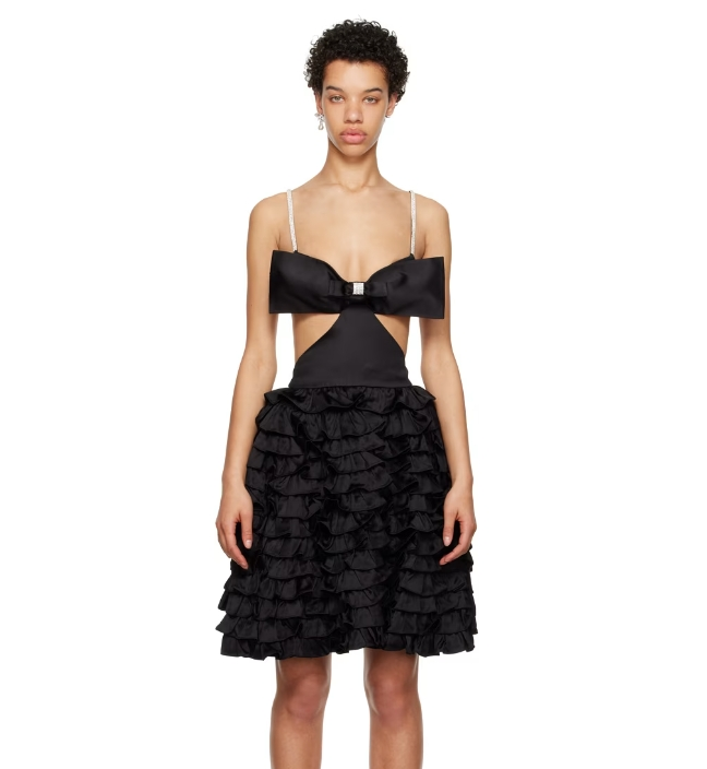 郑秀妍相似款！SHUSHU/TONG Black Mercerized Cutout 黑色吊带裙