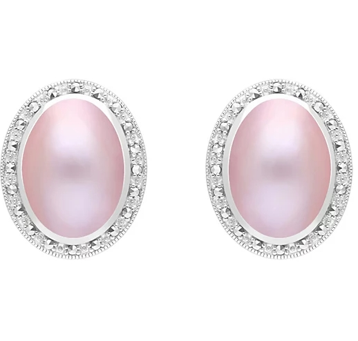 Dallas Prince Mabe Pearl & Chrome Marcasite 珍珠耳钉