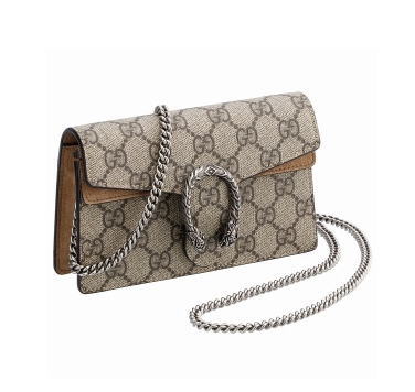 GUCCI 古驰 超mini Dionysus系列虎头扣 老花logo帆布拼皮链条女士斜挎包