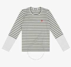 CDG PLAY Heart Emblem 条纹爱心长袖T恤