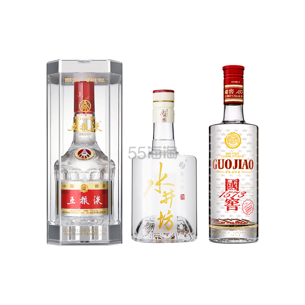 五粮液 白酒浓香三件套：五粮液500ml+水井坊井台装-500ml+国窖1573-500ml浓香三瓶装 52%