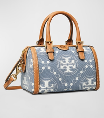 Tory Burch 汤丽柏琦 T Monogram 小型牛仔布桶形手提包