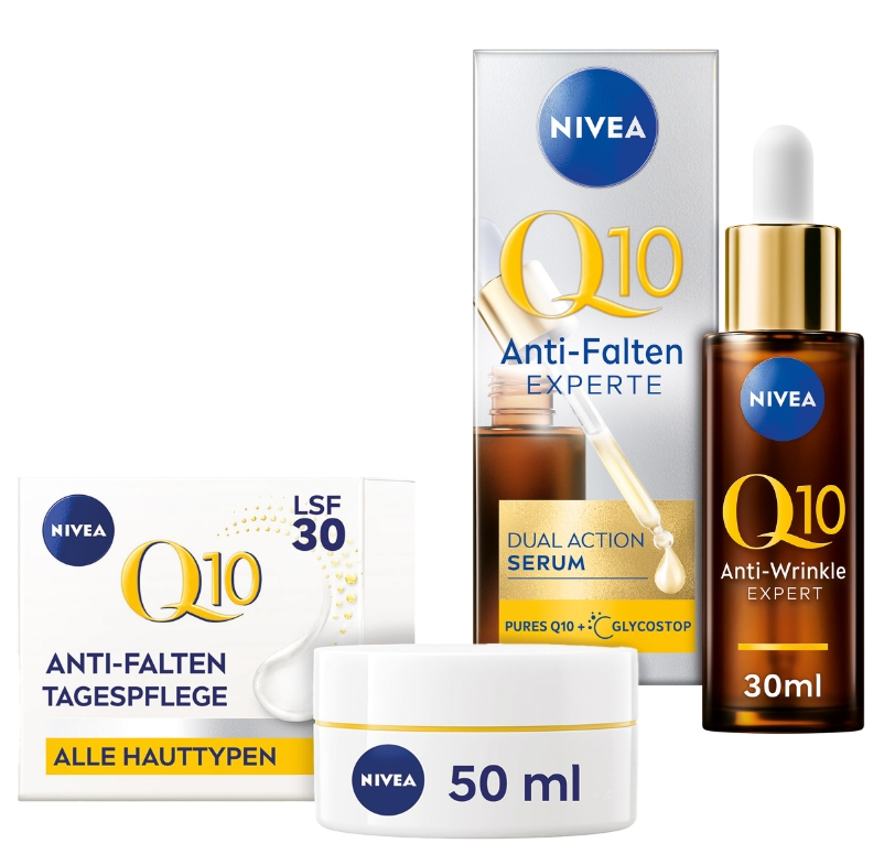 【含税直邮】NIVEA 妮维雅 Q10 抗皱面部护理套装 含日霜 含 Q10 和肌酸 紧致精华液