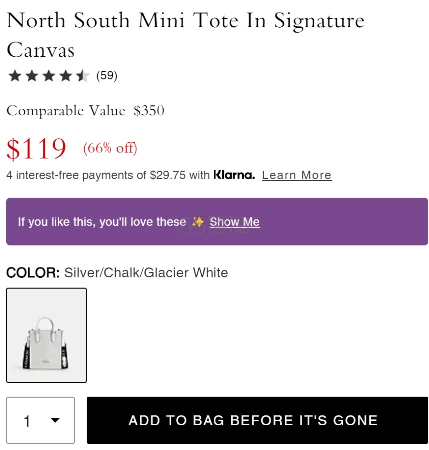 Coach 蔻驰 N/S Mini 冰川白宽肩带托特包