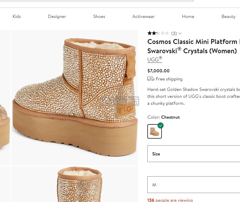 上新！UGG Cosmos Swarovski 水晶厚底雪地靴