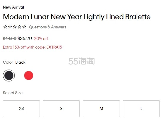 龙年限定上架！Calvin Klein Modern Lightly Lined 文胸 黑色款