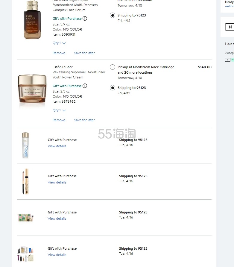 开启！Nordstrom：雅诗兰黛满送7件套礼包+满0送眼部2件套
