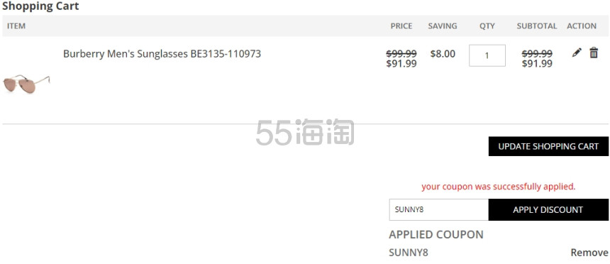 Ashford：Burberry 镜框墨镜大促