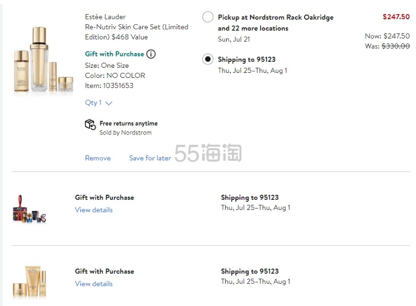 Nordstrom：雅诗兰黛满送7件套+满0送白金3件套