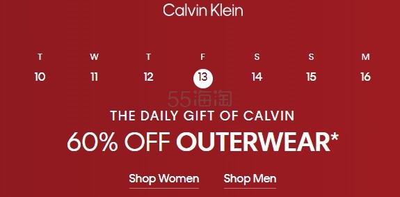 Calvin Klein：12/13 闪促活动更新 精选外套热卖 入明星同款羽绒服