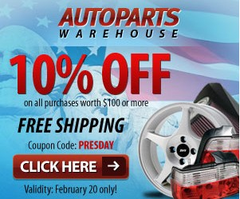 Auto Parts Warehouse 总统纪念日促销：购买汽车配件满$100或以上享10% OFF