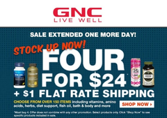 GNC：精选*品4瓶仅售$24+$1运费