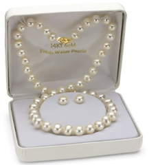La Regis Pearl&Gemstones 14k黄金8-9毫米白色淡水珍珠项链18″+耳钉套装 仅需$129.99