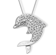 施华洛世奇元素水晶镶嵌可爱小海豚吊坠纯银项链 特价$19