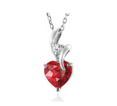 2.30 Carat Ruby & White Sapphire Heart Pendant in Sterling Silver with Chain2.3克拉心形吊坠项链