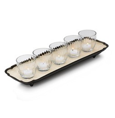 Countryside Harvest Linear Tray w/Fluted Glass Votives 玻璃杯和茶盘组合