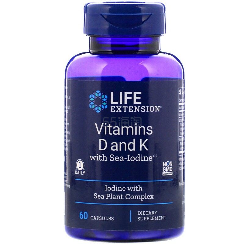iHerb:Life Extension 含碘维生素 D 和 K 60粒胶囊
