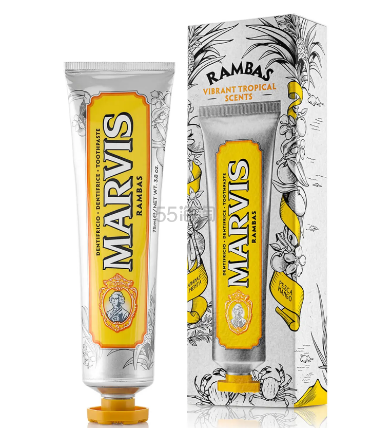 Lookfantastic CN:Marvis 环游世界系列 Rambas 黄色款牙膏 75ml
