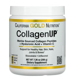 California Gold Nutrition CollagenUP 水解海洋胶原蛋白肽 + 透明质酸和维生素 C 原味 206g