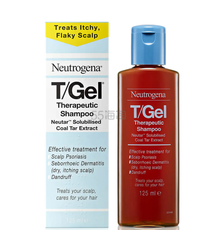 Lookfantastic CN:Neutrogena 露得清T/Gel 去屑洗发水 125ML Neutrogena 露得清T/Gel 去屑洗发水 125ML Neutrogena 露得清T/Gel 去屑洗发水 125ML  产品介绍 CBEC products  使用露得清 T/Gel 止痒配方洗发水，英文名是：Neutrogena T/Gel Therapeutic Shampoo，洗护受各种问题困扰的头皮；本品配方温和，可有效缓解头屑、牛皮癣和脂溢性皮炎等头皮烦恼。  这款去头屑洗发水可轻松洗去头发上的污垢和杂质，让其更显洁净健康。止痒配方专为受头皮问题困扰的人士而研发，蕴含功效强大的 Neutar 可溶性煤焦油提取物，舒缓头皮，止痒去屑，让头皮倍感舒适。  经常使用这款洗发水有助于控制和缓解头皮问题，秀发将更加洁净和易于打理，同时焕发健康光泽。  经过皮肤科测试。   DIRECTIONS  成分  产品信息 Neutrogena 露得清T/Gel 去屑洗发水 125ML