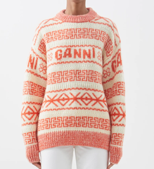 Ganni Logo-jacquard 羊毛条纹毛衣