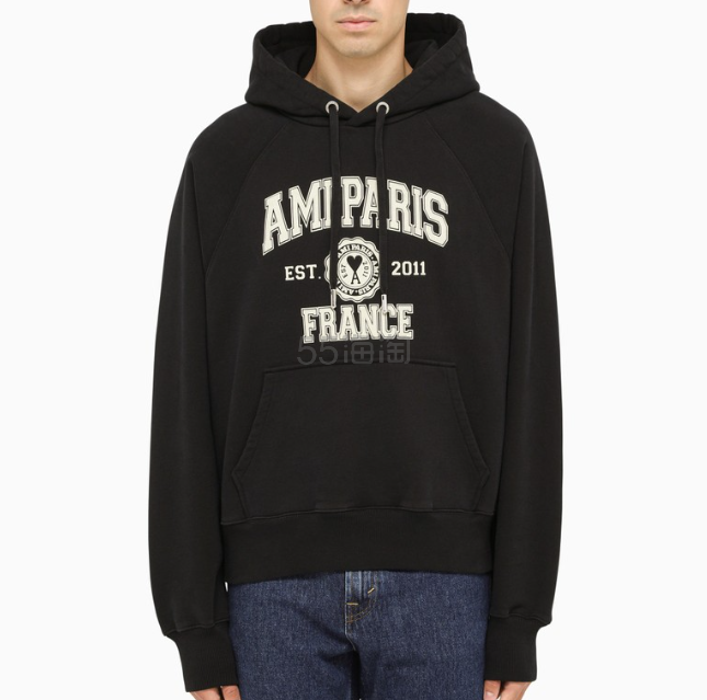 Thedoublef:Ami Paris 黑色圆领印花logo 连帽卫衣
