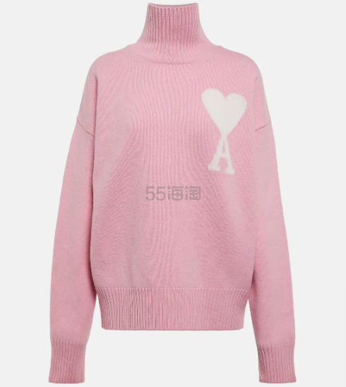 Mytheresa Global:AMI PARIS 粉色大爱心高领毛衣