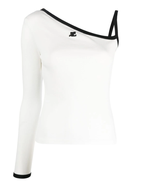 Courrèges logo刺绣单肩上衣