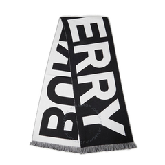BURBERRY 黑色大logo 羊毛围巾