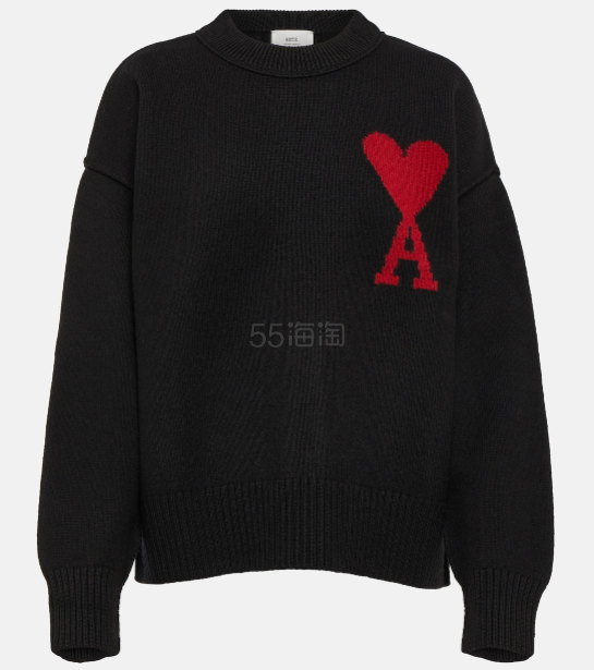 Mytheresa Global:AMI PARIS 大红心黑色毛衣