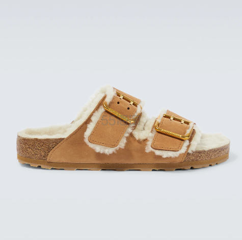 Mytheresa Global:Birkenstock Arizona 毛绒焦糖色拖鞋