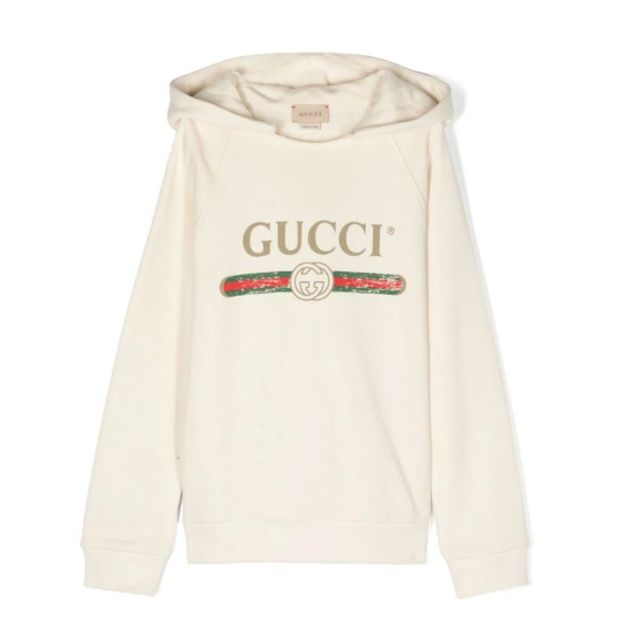 GUCCI logo 白色连帽卫衣