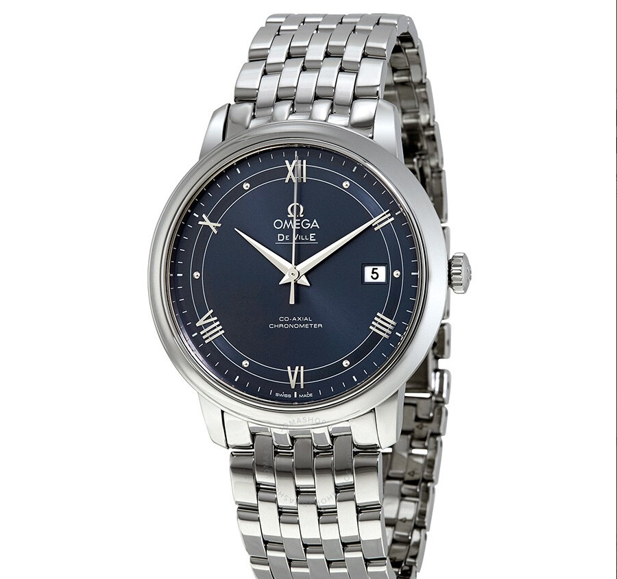 Omega De Ville Prestige 蓝色表盘精钢表链男士手表