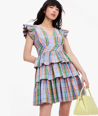 kate spade Sunshine Madras 小飞袖格子连衣裙