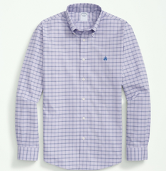 Brooks Brothers Stretch Cotton Non-Iron Oxford Polo Button Down Collar, Tattersall 格纹衬衫