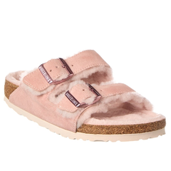 Birkenstock 勃肯 Arizona 粉色毛绒拖鞋 窄版