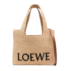 LOEWE 罗意威 logo刺绣拉菲草手提包