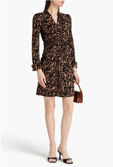 DVF Sheska 褶饰印花平纹针织迷你衬衫连衣裙