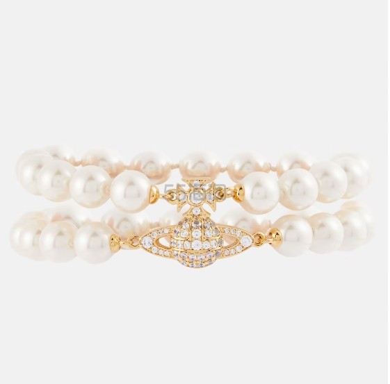 VIVIENNE WESTWOOD 西太后 Graziella embellished faux 双层土星珍珠手链
