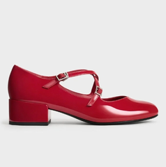 Charles & Keith 交叉带粗跟玛丽珍鞋