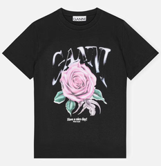 Ganni Basic Cotton-Jersey Rose Relaxed 玫瑰花T恤