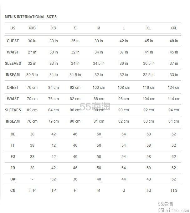 puma 彪马  尺码表对照明细图