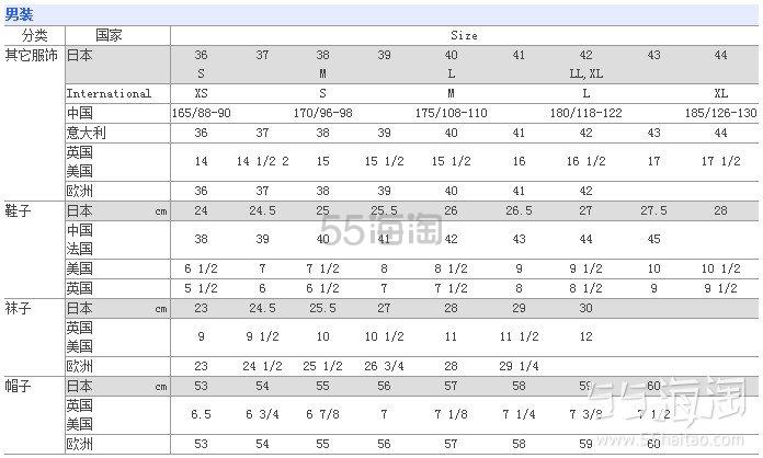 日本海淘服装尺码对照表，海淘服装尺码对照