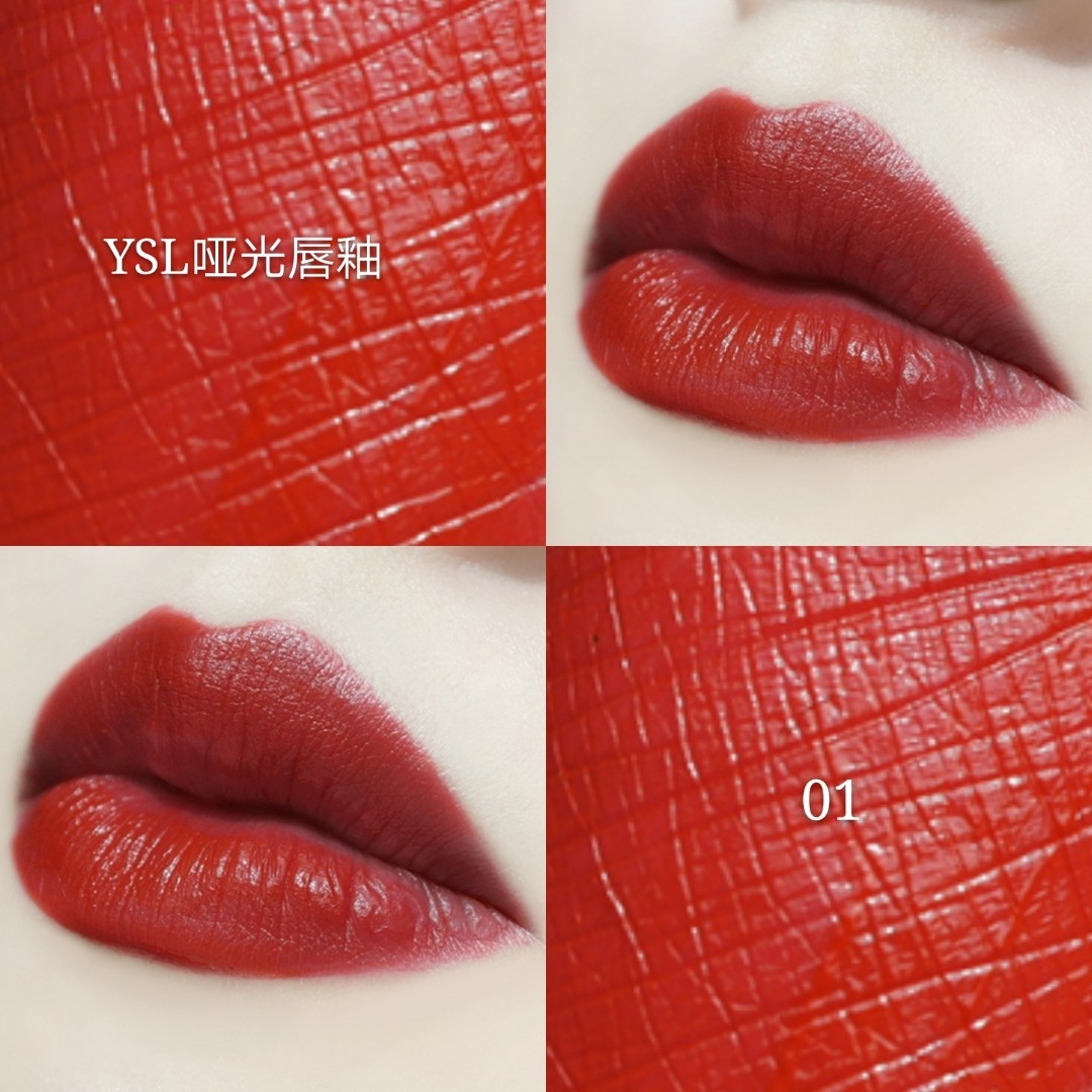 YSL哑光唇釉01号 中样 3ml ✨颜色是偏橘调的正红色，