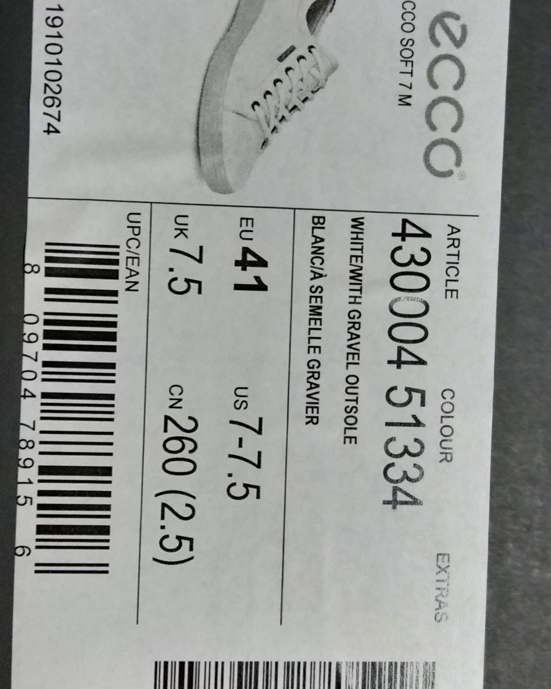 转让    ecco  爱步 男鞋 白色 41码  soft