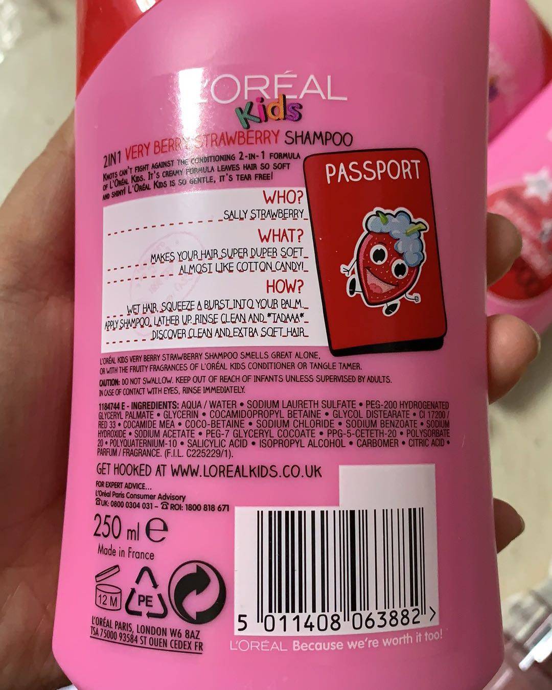 英国购回，欧莱雅儿童洗发护发二合一，草莓味250ml💰39