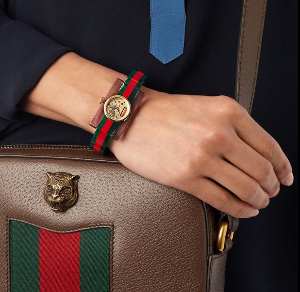 超有范儿！章子怡同款Gucci古奇矩形透明玻璃小蜜蜂女表QQ