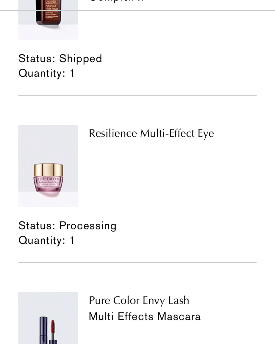 雅诗兰黛买一送一的活动，订单状态小样还是processing