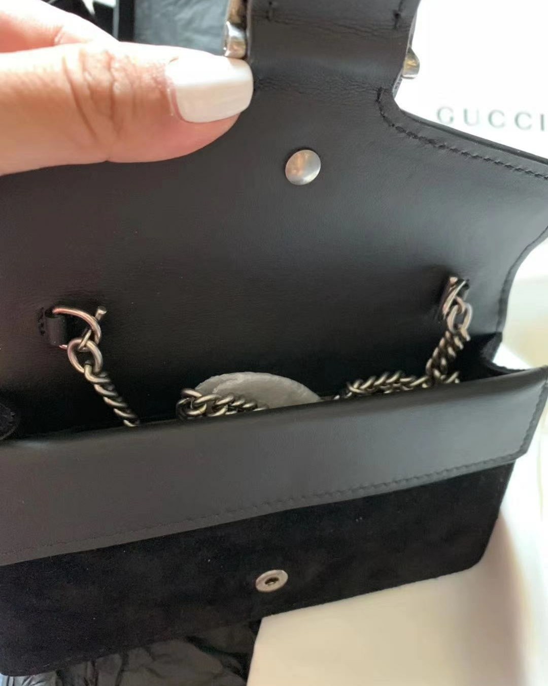Gucci丝绒黑色super mini酒神包晚宴包Gucci